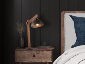 Miniaturka 1 - Lampka nocna Oslo brązowa zapalona przy łóżku