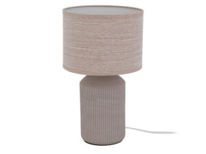 Miniaturka 6 - Lampka nocna Sola brązowa z ryflowaną ceramiczną podstawą i brązowym abażurem na białym tle