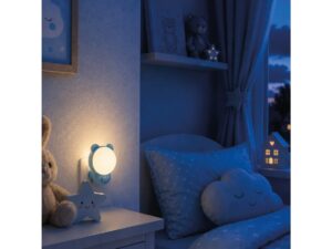 Miniaturka 4 - Niebieska lampka nocna LED przy łóżku w pokoju dziecięcym