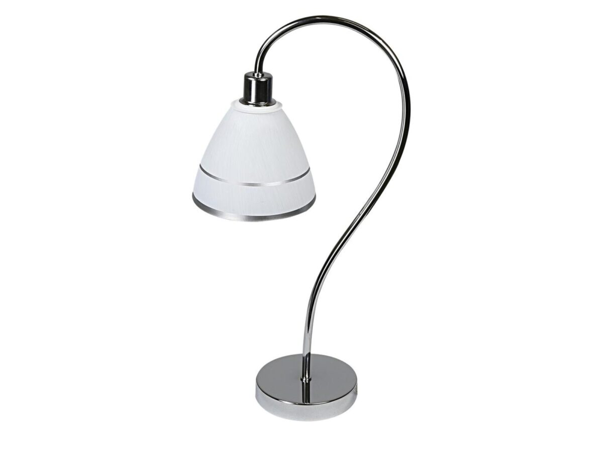 Lampa stołowa Olamia chromowana 46 cm z białym kloszem