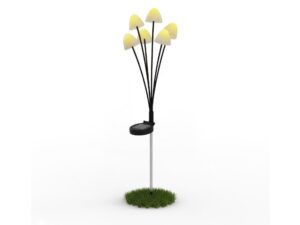 Miniaturka 1 - Lampka solarna ogrodowa z pięcioma świecącymi kloszami grzybków i panelem solarnym