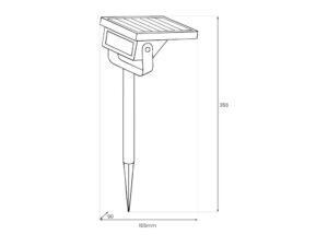 Miniaturka 5 - Rysunek wymiarowy czarnej lampki solarnej kierunkowej o wysokości 35,5 cm