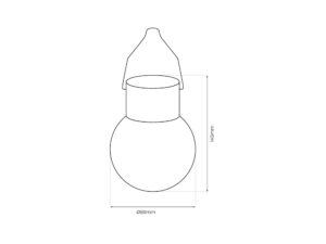 Miniaturka 2 - Rysunek wymiarowy wiszącej lampki solarnej: średnica kuli 80 mm i wysokość korpusu 145 mm