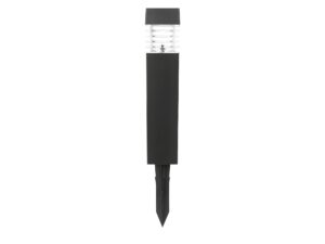 Miniaturka 4 - Czarna ogrodowa lampka solarna w kształcie słupka o wysokości 40 cm z grotem do wbicia w ziemię na białym tle