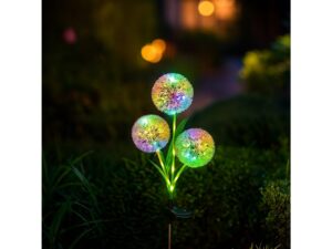 Miniaturka 4 - Lampka solarna RGB trzy kuliste kwiaty świecące nocą w ogrodzie