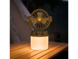 Miniaturka 2 - Zielona lampka solarna z wentylatorem w aranżacji kempingowej