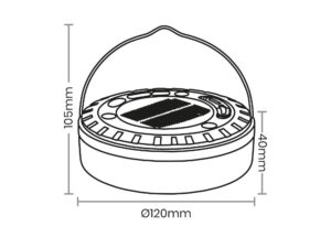 Miniaturka 2 - Rysunek lampki solarnej: średnica 120 mm, wysokość korpusu 40 mm, z uchwytem 105 mm