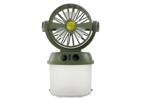 Zielona lampka solarna LED 6 W z wentylatorem na białym tle