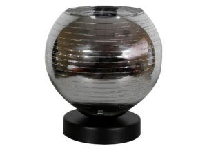 Miniaturka 2 - Lampa stołowa Astomo srebrny kulisty klosz ze szklanymi pasami i czarną podstawą