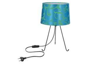 Miniaturka 1 - Lampa stołowa Avolona niebieska z zielonym ornamentem i czarną podstawą