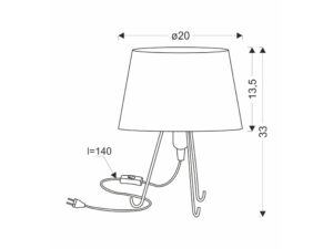 Miniaturka 2 - Rysunek wymiarowy lampki stołowej Avolona, wysokość 33 cm