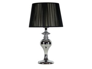 Miniaturka 1 - Lampka stołowa Beraveta 40 cm – czarny nitkowy abażur, chromowana podstawa, białe tło