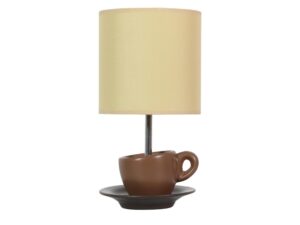 Miniaturka 3 - Brązowa lampka stołowa Corisela z ceramiczną filiżanką i jasnym abażurem