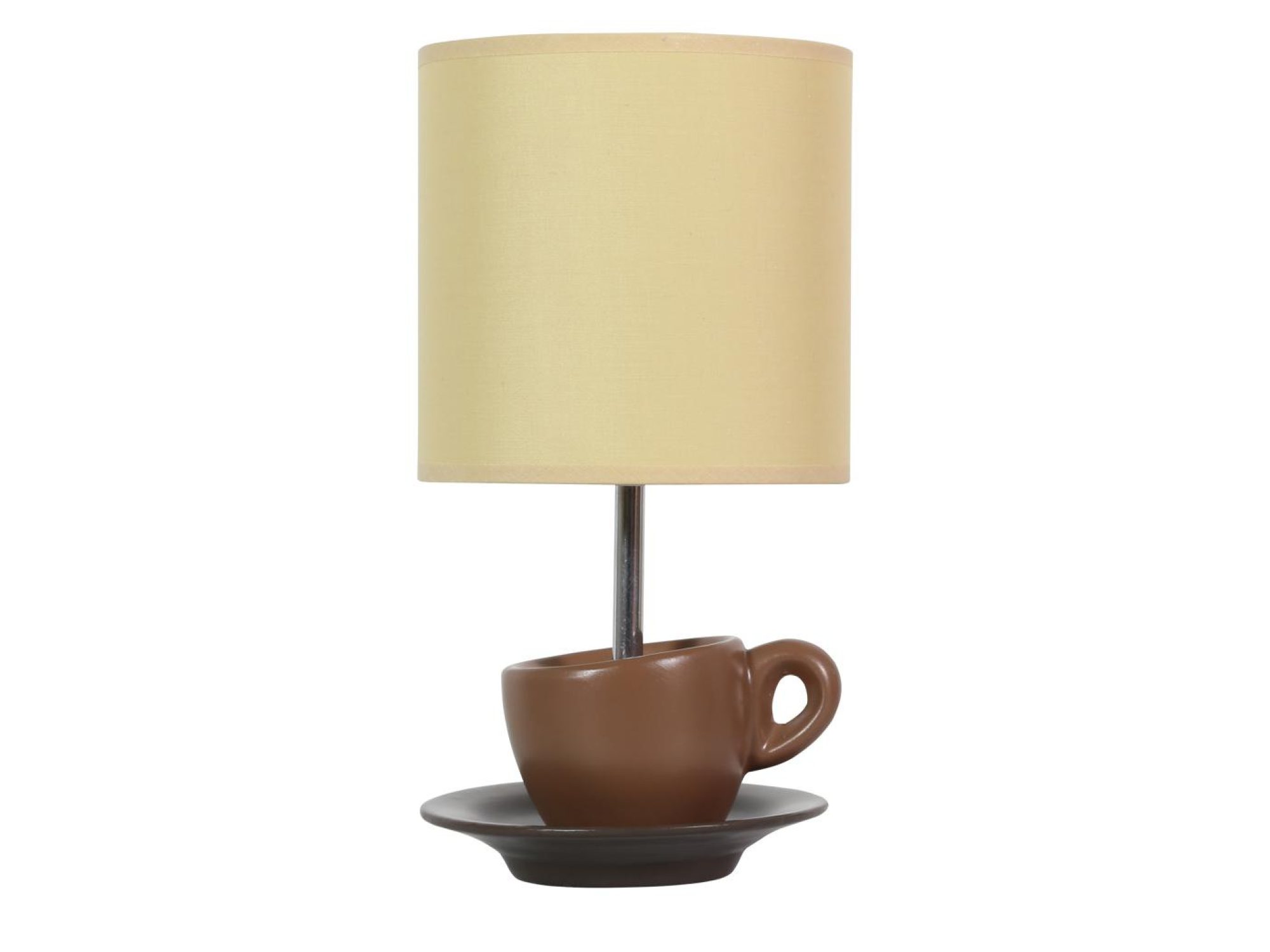 Brązowa lampka stołowa Corisela z ceramiczną filiżanką i jasnym abażurem