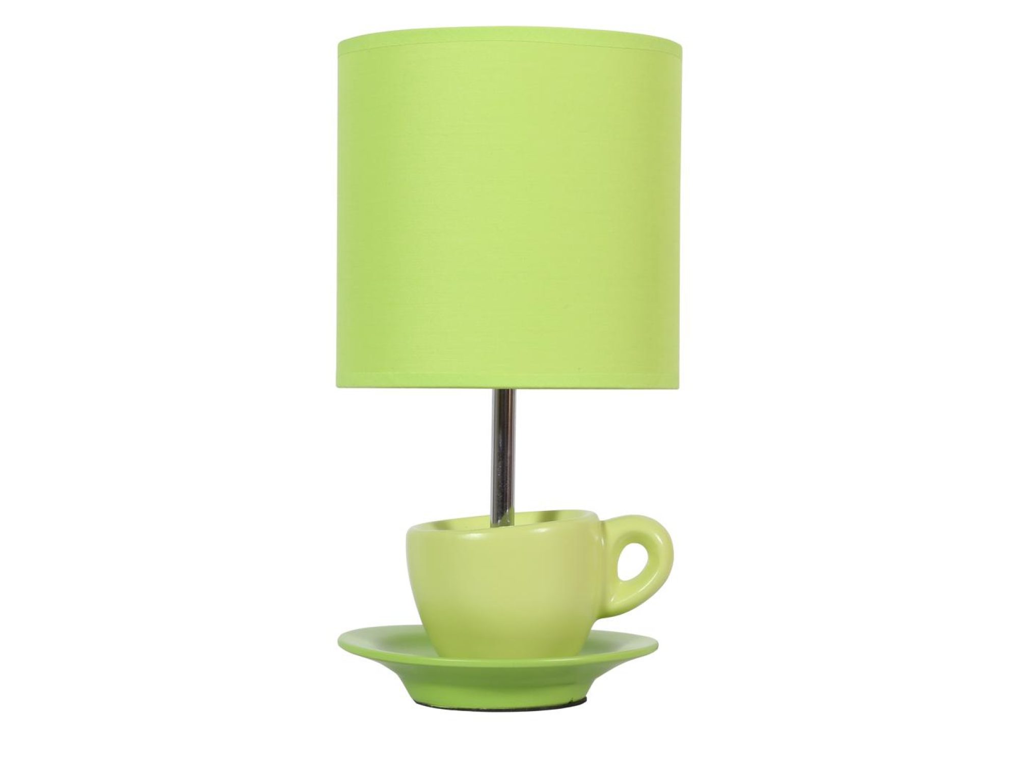 Pistacjowa lampka stołowa Corisela z ceramiczną filiżanką i zielonym abażurem