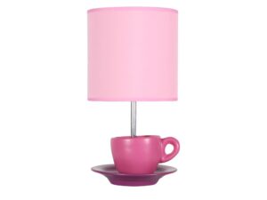 Miniaturka 1 - Różowa lampka stołowa Corisela z ceramiczną filiżanką i różowym abażurem