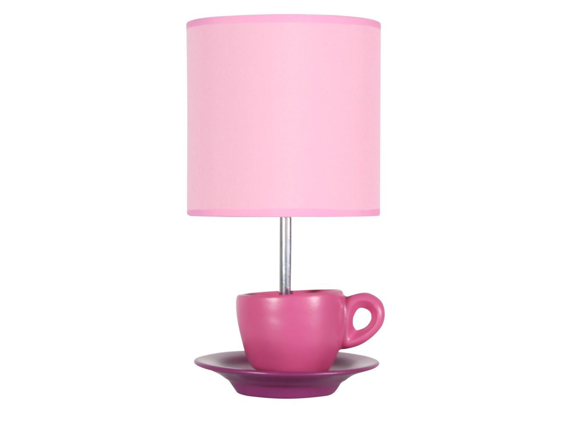 Różowa lampka stołowa Corisela z ceramiczną filiżanką i różowym abażurem