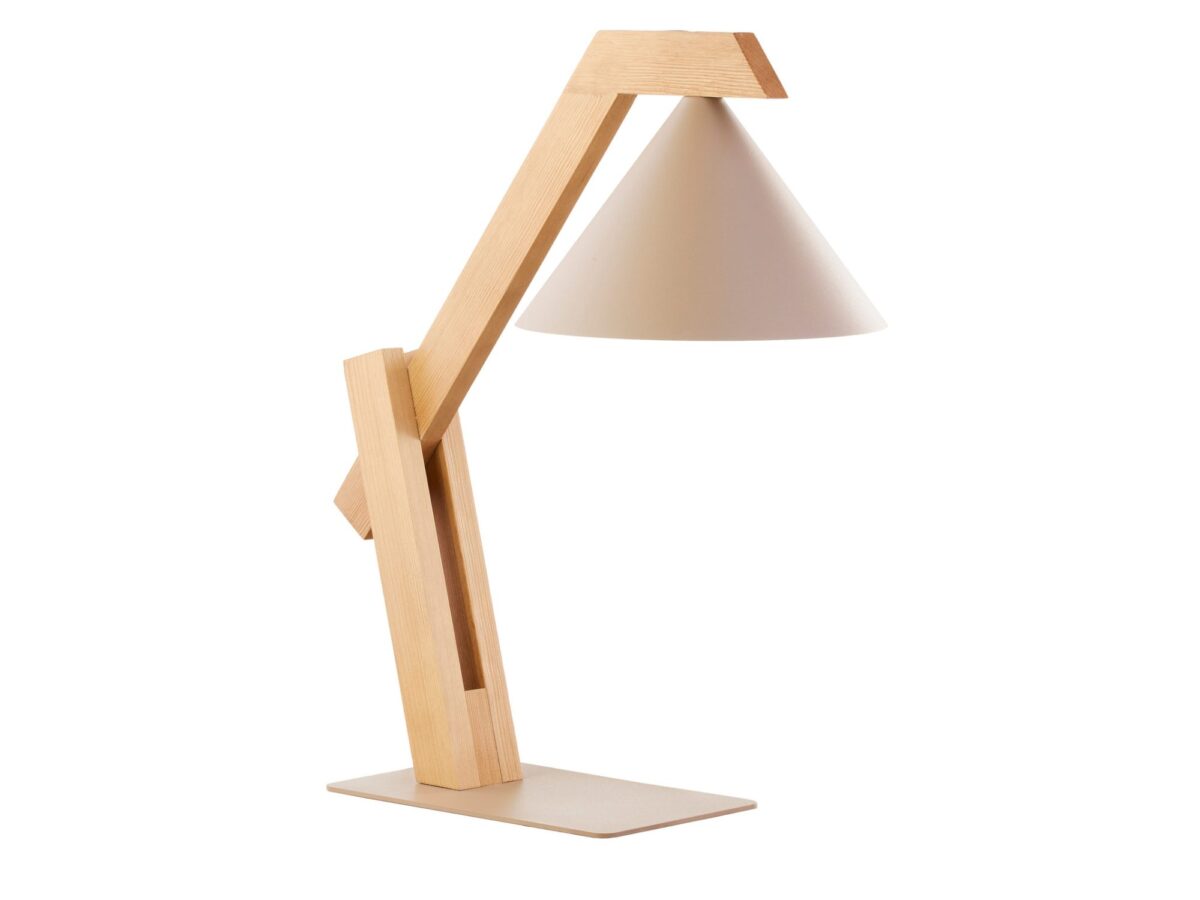 Lampka stołowa Deco z drewnianym stelażem i kloszem E27