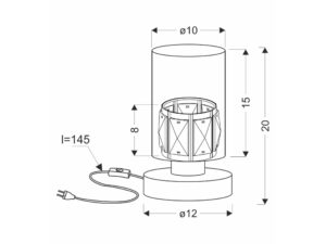 Miniaturka 1 - Rysunek wymiarowy lampki Delemeta wysokość 20 cm i przewód