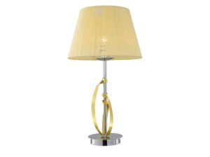 Miniaturka 2 - Lampka stołowa Delesora chrom ze złotą wstęgą i nitkowym abażurem – białe tło