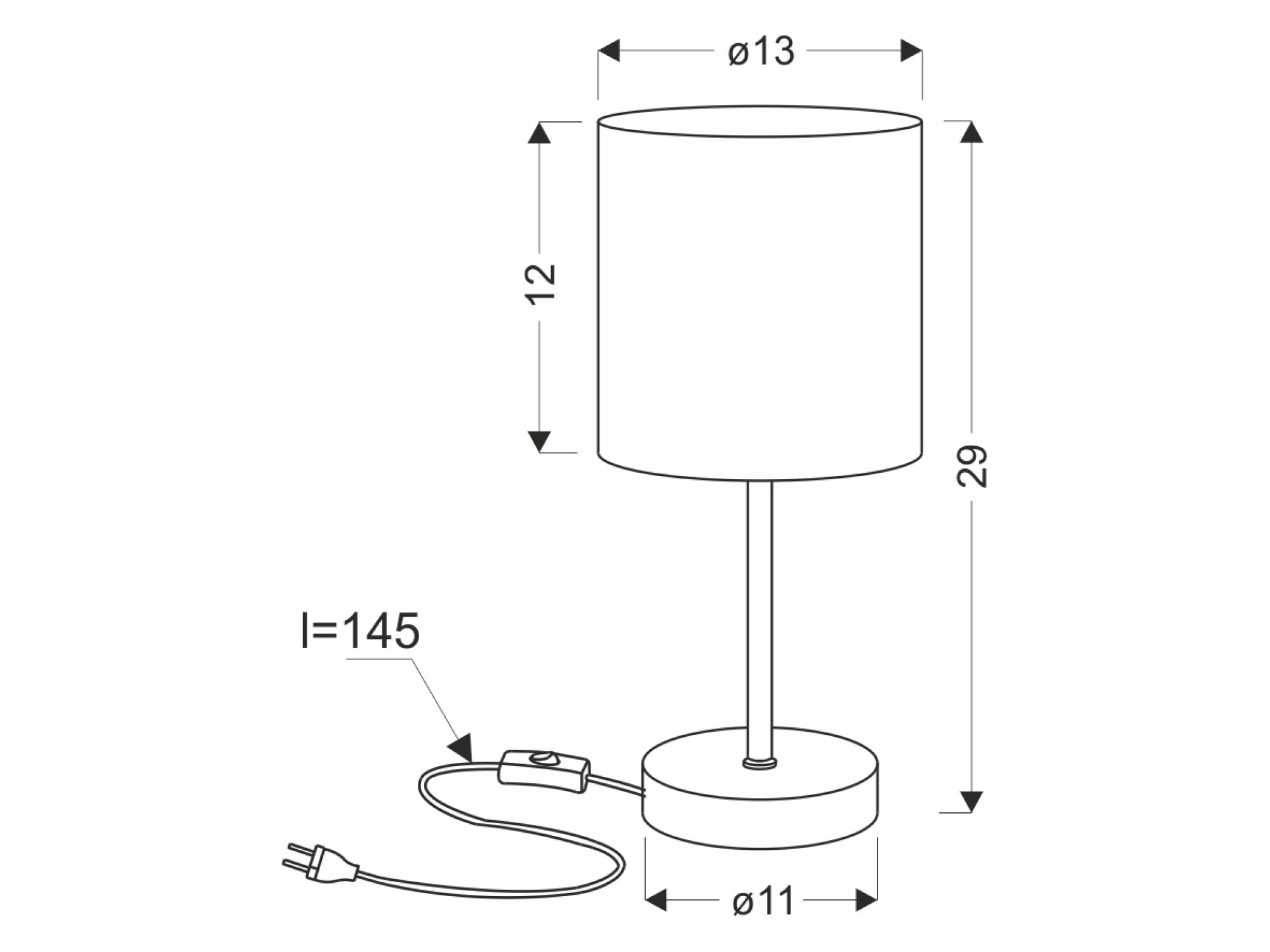 Lampka Falerena rysunek wymiarowy wysokość 29 cm
