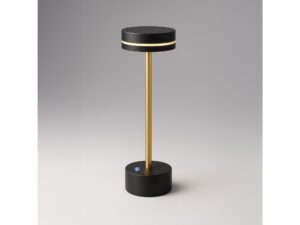 Miniaturka 3 - Czarno-złota lampka stołowa Galiveta LED na stoliku w aranżacji