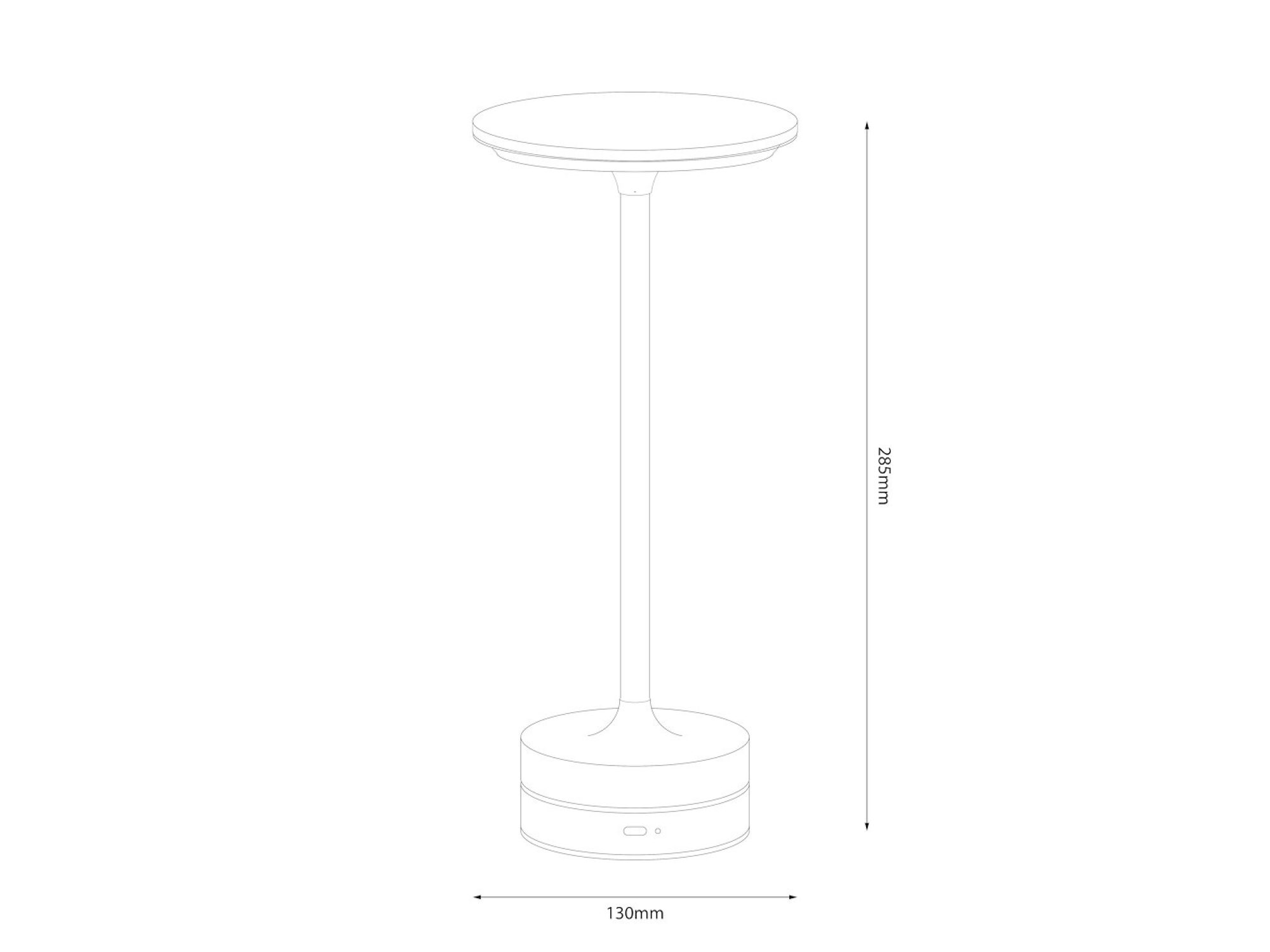 Rysunek wymiarowy lampki Galiveta o wysokości 28,5 cm i średnicy klosza 13 cm