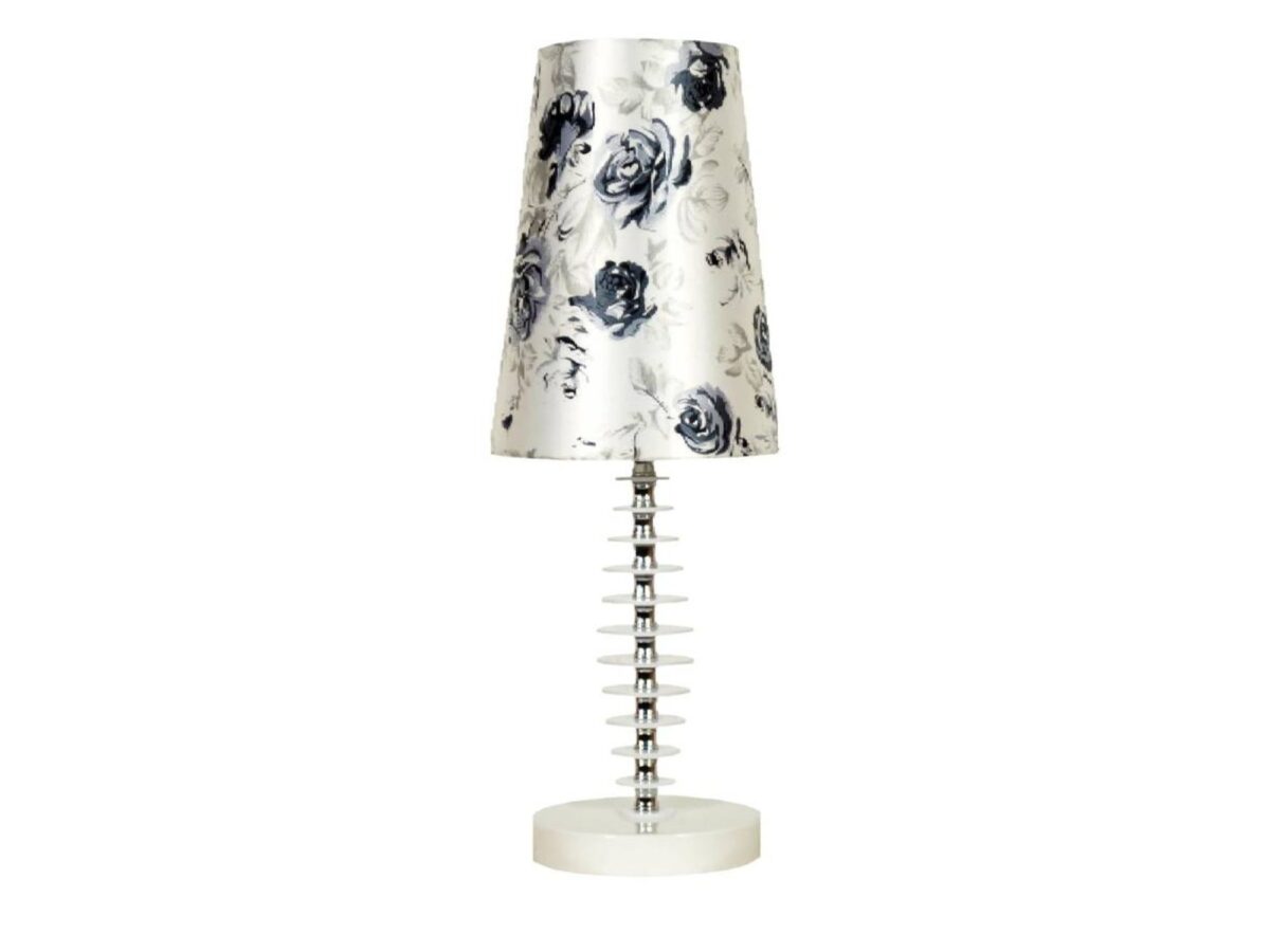 Lampka stołowa Ilevela biała z kwiatowym abażurem 45 cm