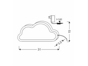 Miniaturka 4 - Lampka dziecięca Chmurka LED rysunek wymiarowy 31 na 15 cm