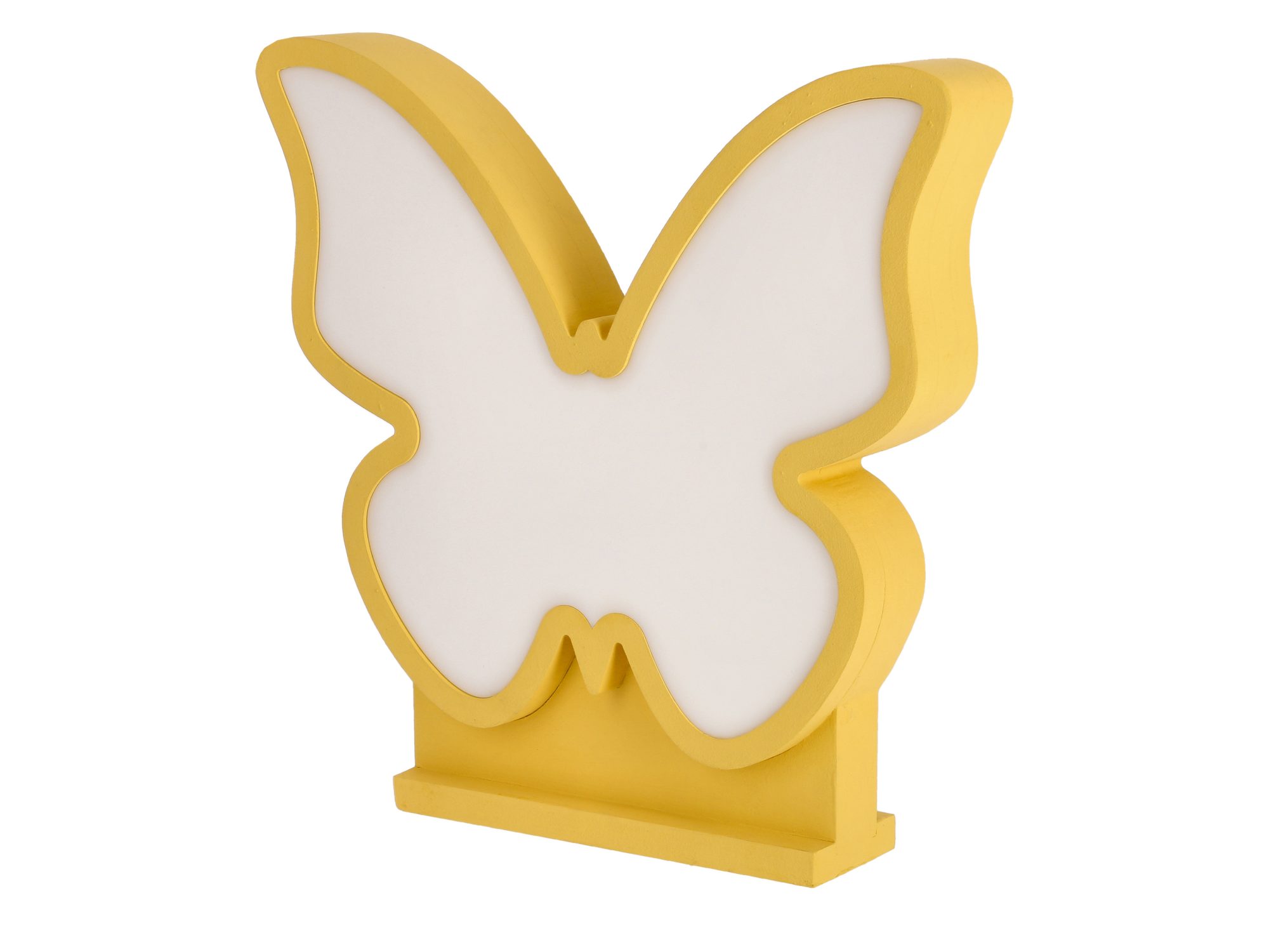 Żółto-złota lampka LED motyl 28,5 cm z boku na białym tle