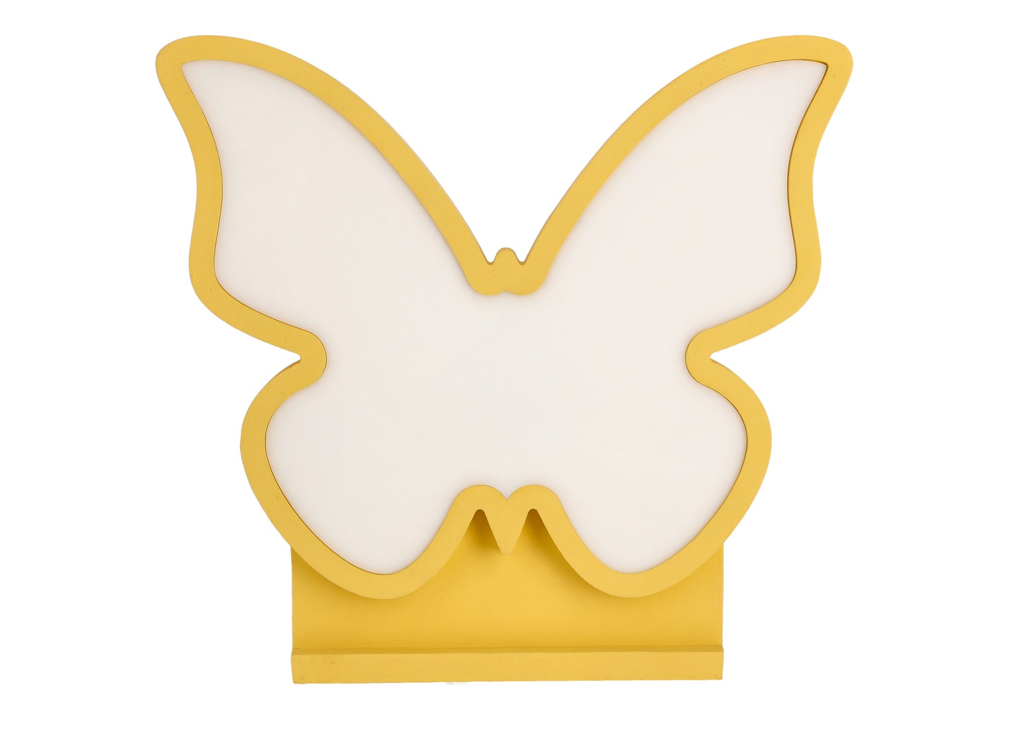 Żółto-złota lampka LED motyl z białymi skrzydłami, widok od przodu