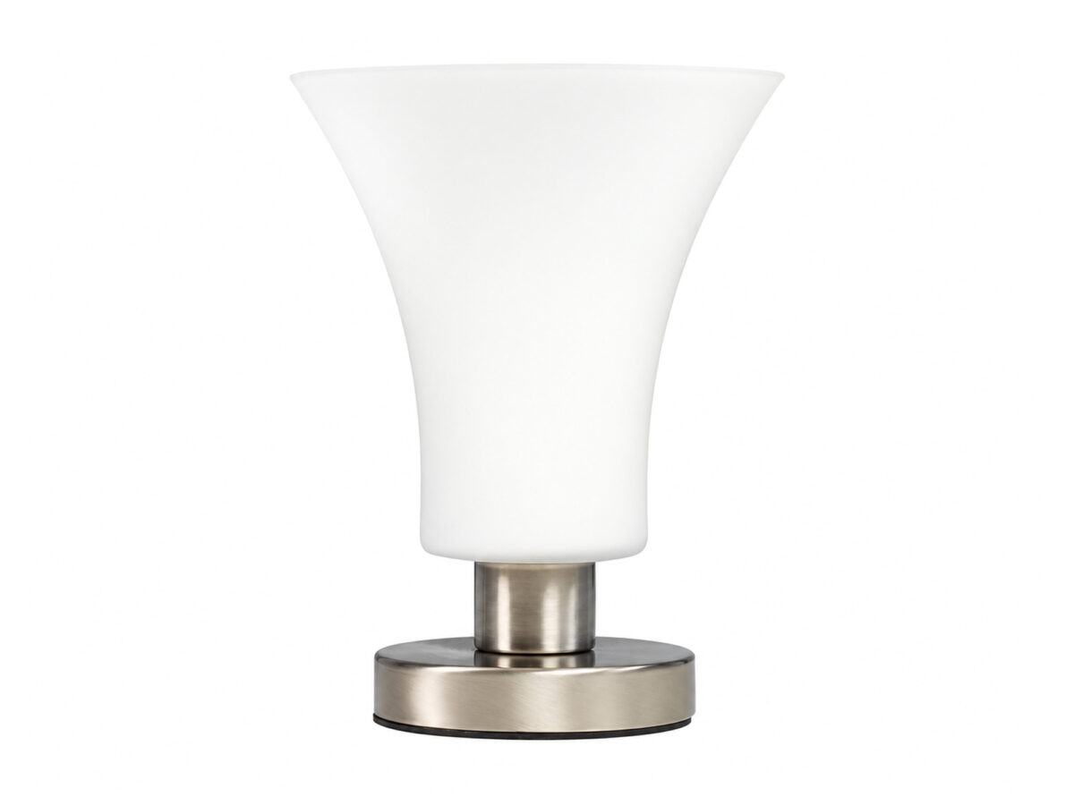 Lampa stołowa z mlecznym kloszem Kalidano 18 cm nikiel mat
