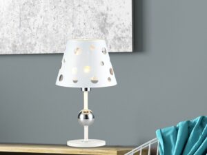 Miniaturka 1 - Biała lampka stołowa Perasano na komodzie w salonie