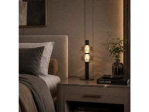 Miniaturka 4 - Czarna lampka Seladano LED na szafce nocnej przy łóżku