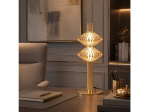 Miniaturka 3 - Złota lampka stołowa Seladano LED w aranżacji salonu