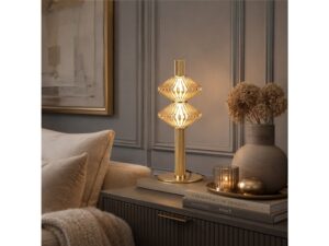 Miniaturka 5 - Złota lampka Seladano LED na komodzie w salonie