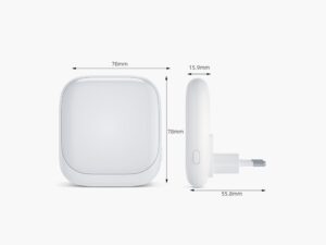 Miniaturka 5 - Rysunek wymiarowy lampki wtykowej LED: 70 × 78 mm, głębokość z wtykiem 55,8 mm