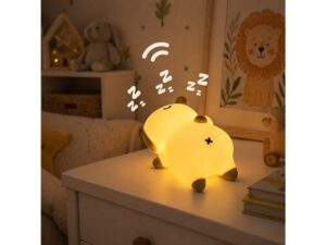Miniaturka 4 - Rozświetlona lampka Zelasio z funkcją dźwięku chrapania na stoliku w pokoju dziecięcym