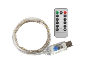 Miniaturka 4 - Lampki dekoracyjne 10 LED 1 m z USB i pilotem, zestaw na białym tle