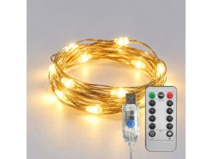 Miniaturka 1 - Świecące lampki LED o ciepłej barwie z przewodem USB i pilotem