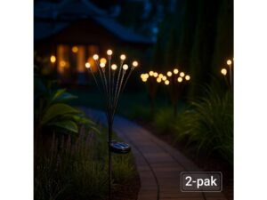 Miniaturka 2 - Dwie lampki solarne z kulkami rozświetlające rabatę i ścieżkę nocą