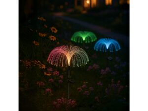 Miniaturka 3 - Lampki solarne światłowodowe z kolorowym światłem RGB w ogrodzie