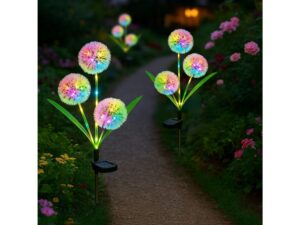 Miniaturka 5 - Dwie lampki solarne RGB jako dekoracja przy ogrodowej ścieżce