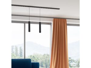 Miniaturka 5 - Czarne cylindryczne oprawy LED zawieszone przy oknie w salonie