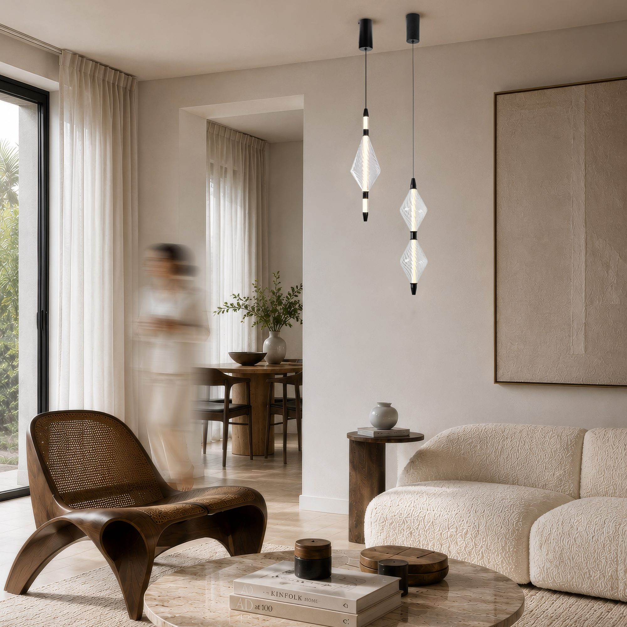Dwie lampy wiszące Romorano w aranżacji salonu