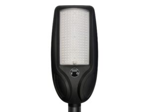 Miniaturka 6 - Czarna latarnia solarna LED 200 W 1500 lm, widok frontowy na białym tle