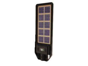 Miniaturka 1 - Latarnia solarna LED czarna – obudowa i panel w widoku ukośnym