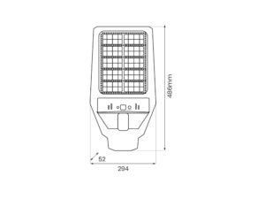 Miniaturka 5 - Rysunek wymiarowy latarni solarnej LED długość 486 mm szerokość 294 mm wysokość 52 mm