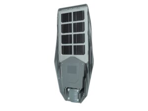 Miniaturka 2 - Latarnia solarna LED z czarnymi panelami i obudową z szarego tworzywa pod kątem