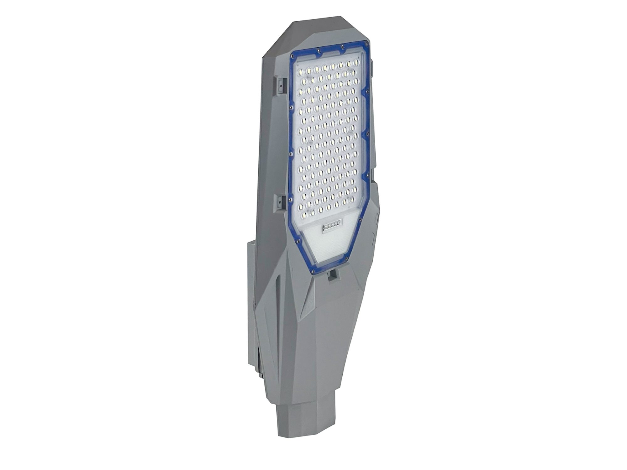 Lampa solarna uliczna – widok boczny szarej głowicy LED